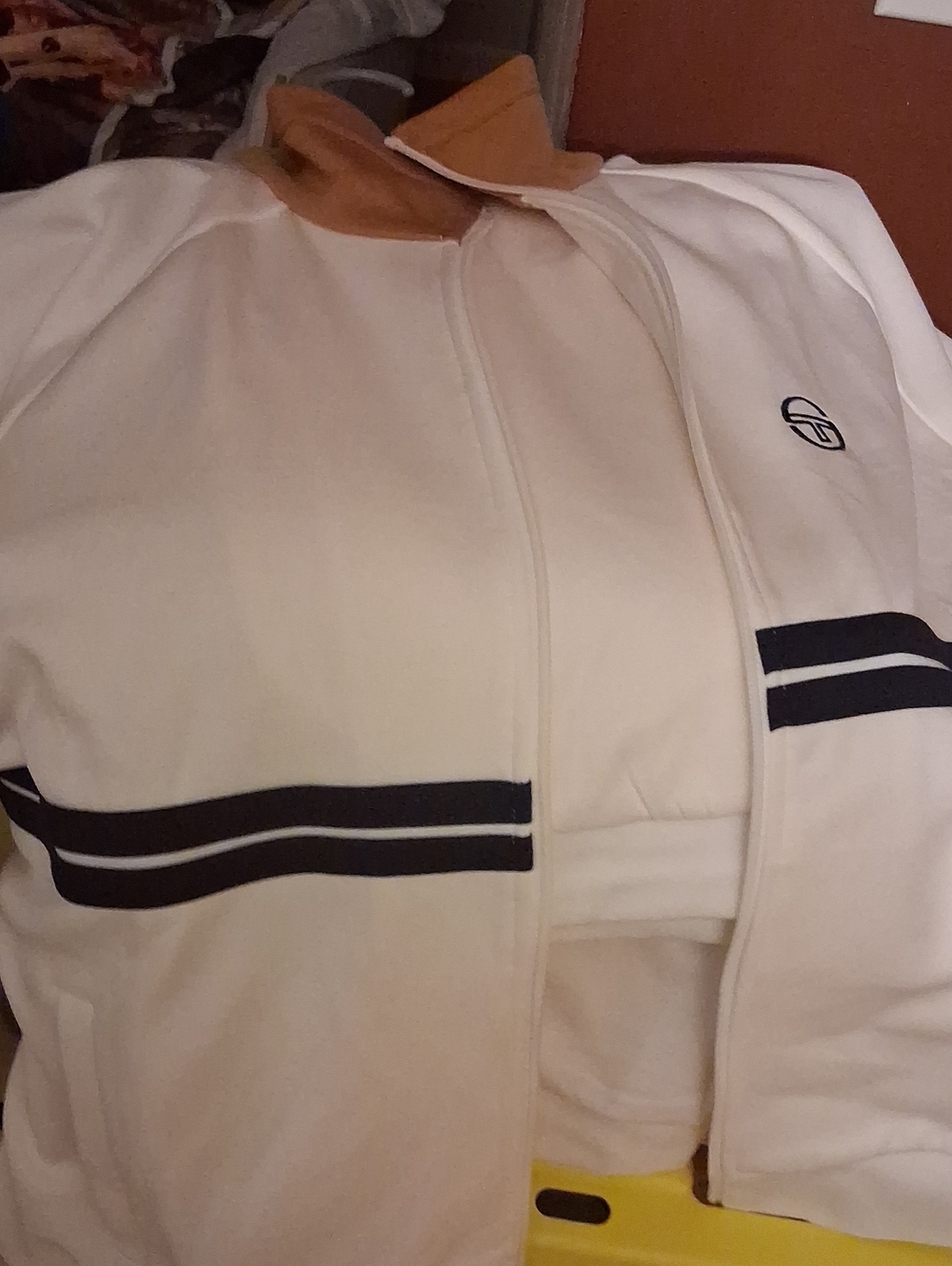 Sergio Tacchini White and Tan Athletic Jacket